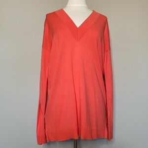 Ann Taylor Lightweight Tunic Length Coral Deep V-neck Sweater, Medium